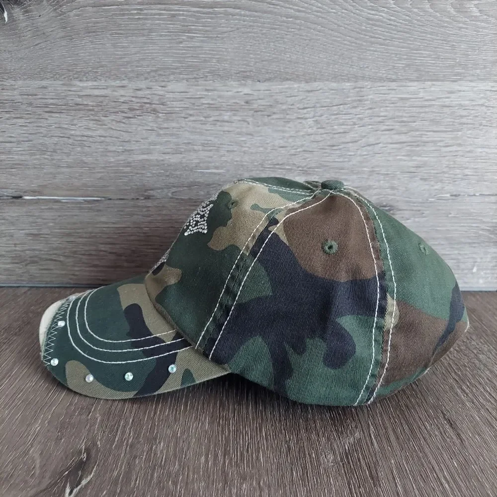 Bling Cross Camo Baseball Cap Strapback Hat OSFA